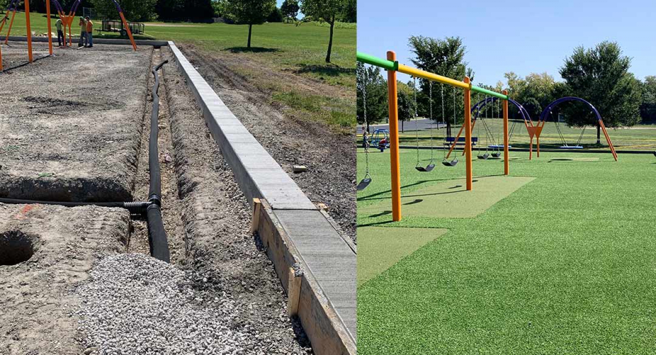 Swing set drainage system