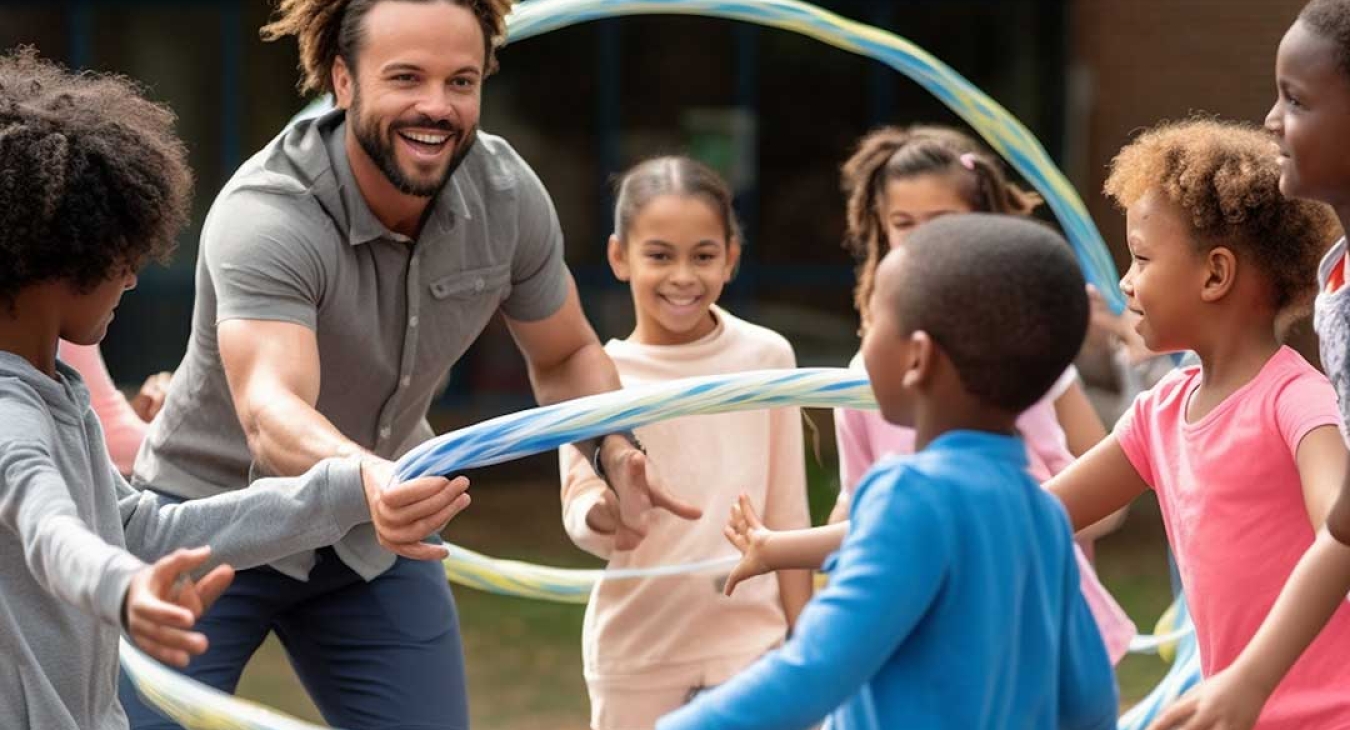 Teacher supervising on playground