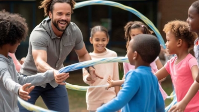 Teacher supervising on playground
